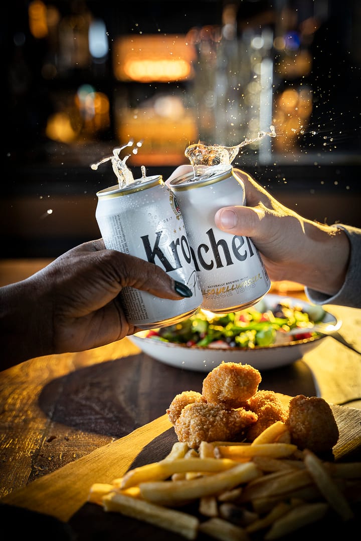 Krombacher on location splash shot